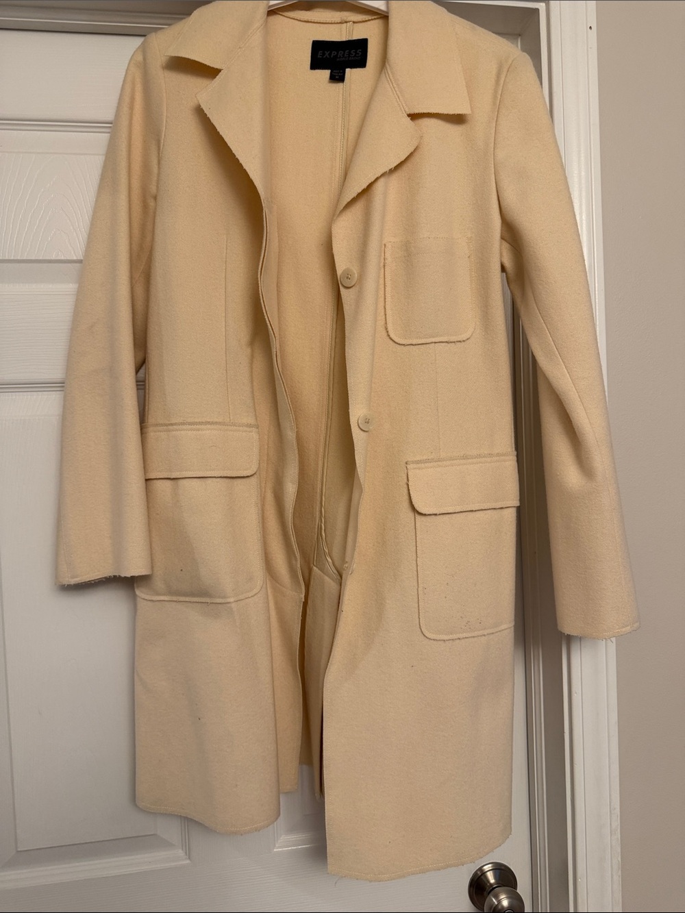Express Cream Men's Long Wool-Blend Pea Coat
